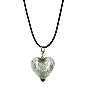 Glass Necklace Fat Heart Shaped Pendant Silver Color